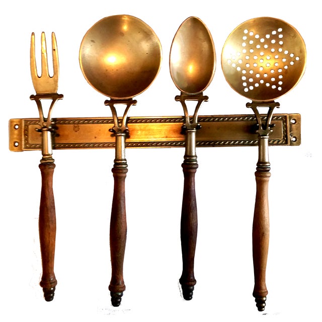 Antique Italian Brass & Wood Kitchen Utensil Set Chairish
