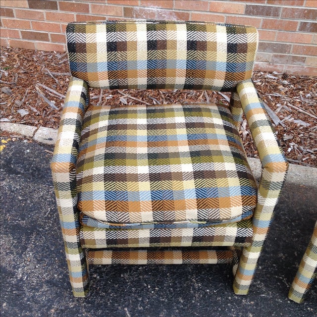 Milo Baughman Plaid Tweed Parsons Chairs A Pair Chairish