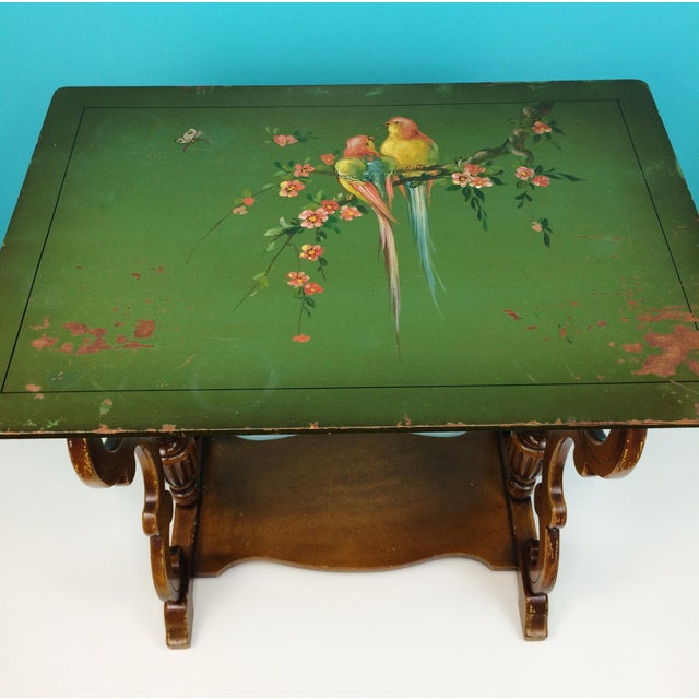 Vintage Hand Painted Bird Motif Wooden Accent Table Chairish