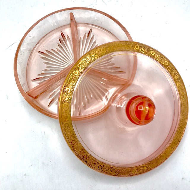 Pink Etched W/ Gold Depression Glass Divided Candy Dish Chairish