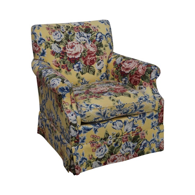 Yellow Floral Print Lounge Chair Chairish