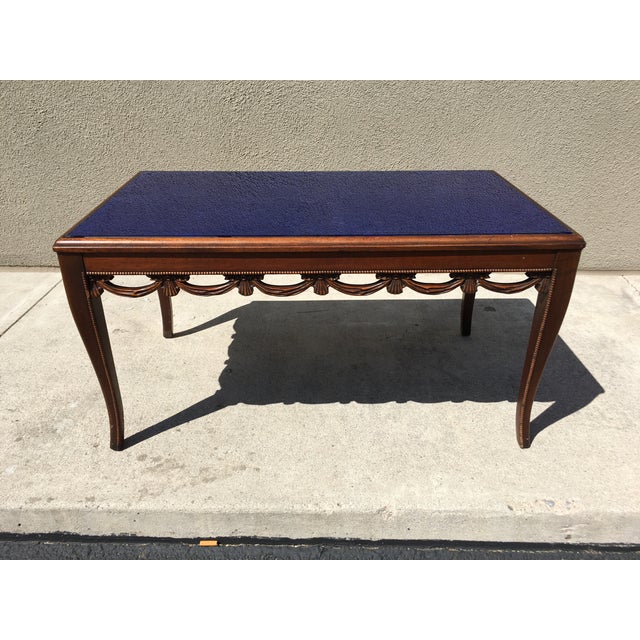 Art Deco Coffee Table with Blue Silverlast Glass Chairish