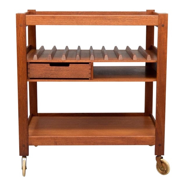 MidCentury Teak Bar Cart With Reversible Serving Tray Chairish