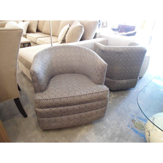 Dark Gray Patterned Barrel Chairs - A Pair | Chairish
