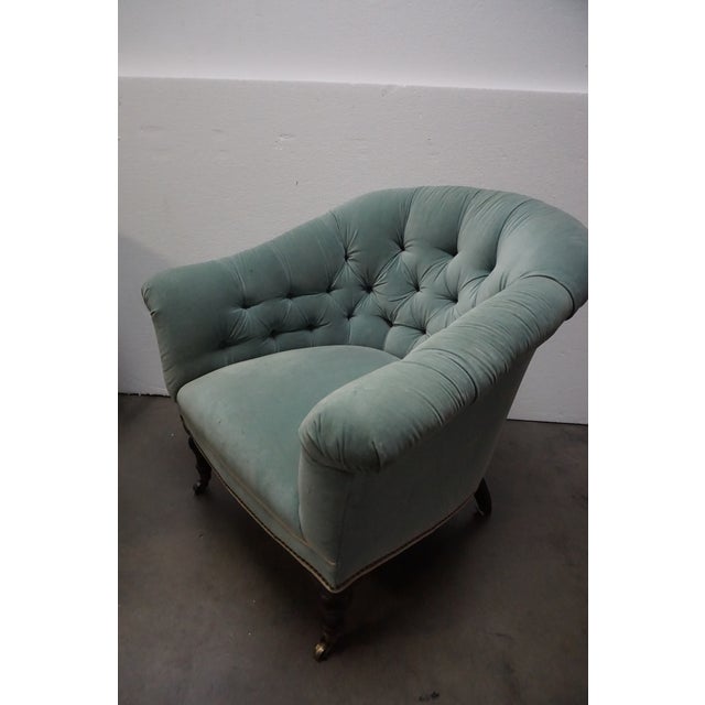 Pale Peacock Blue Tufted Armchairs a Pair Chairish