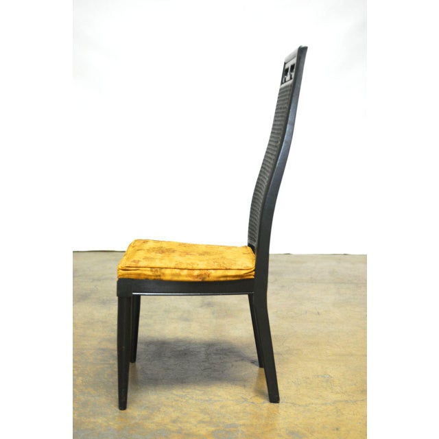 Asian Style Cane Black Lacquer Dining Chairs Set of 8
