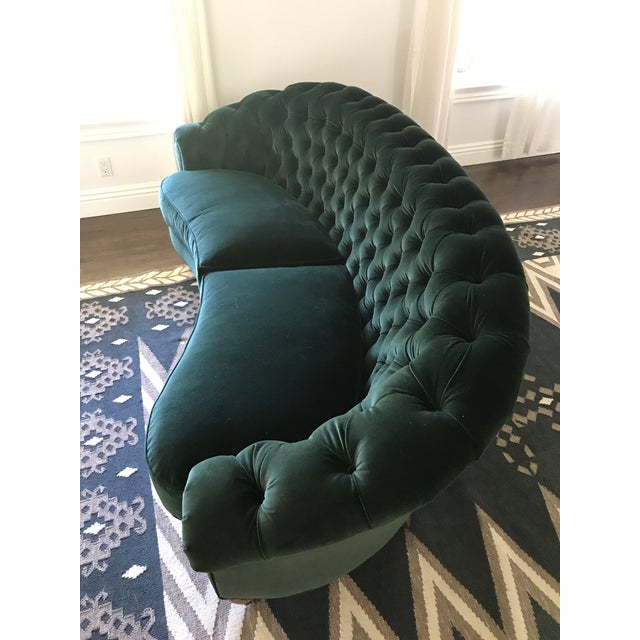 Anthropologie Green Velvet Cadwyn Tufted Sofa | Chairish