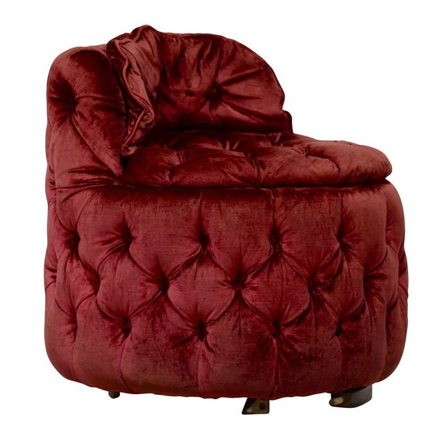 Crimson Velvet Tufted Ottoman Pouf Chairish