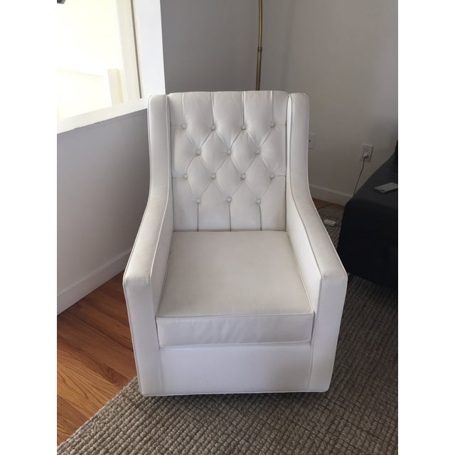 White Faux Leather Swivel Rocking Chair | Chairish