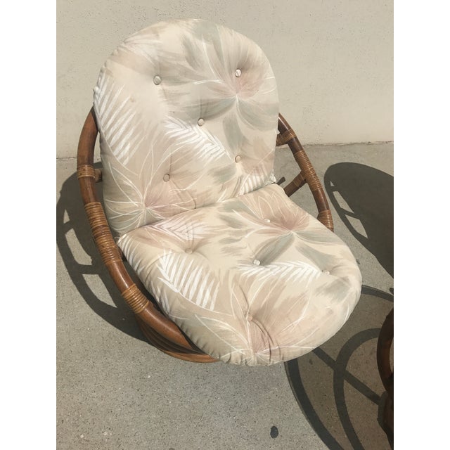 Vintage 60s Rattan Papasan Swivel Rocking Chairs & Table ...