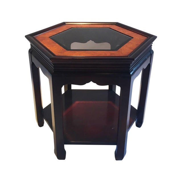 Vintage Wood & Glass Hexagonal Side Table Chairish
