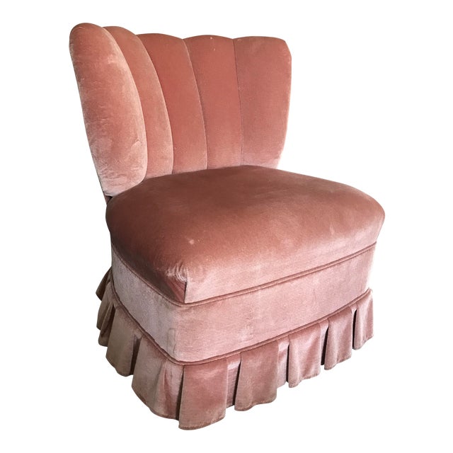 Vintage Channel Back Pink Velvet Vanity Chair | Chairish