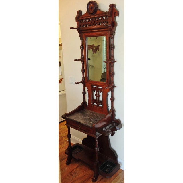 Antique Wooden Hall Tree with Mirror Chairish
