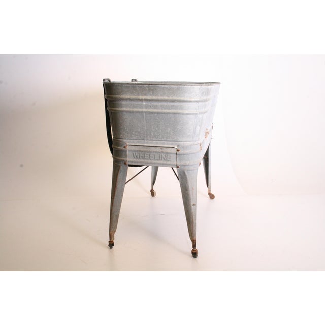 Vintage Wheeling Country Galvanized Double Basin Wash Tub with Stand