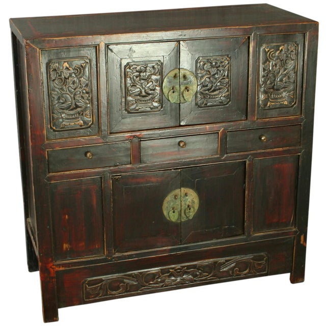 Antique Chinese Hutch Carved Flowers Folk Chairish