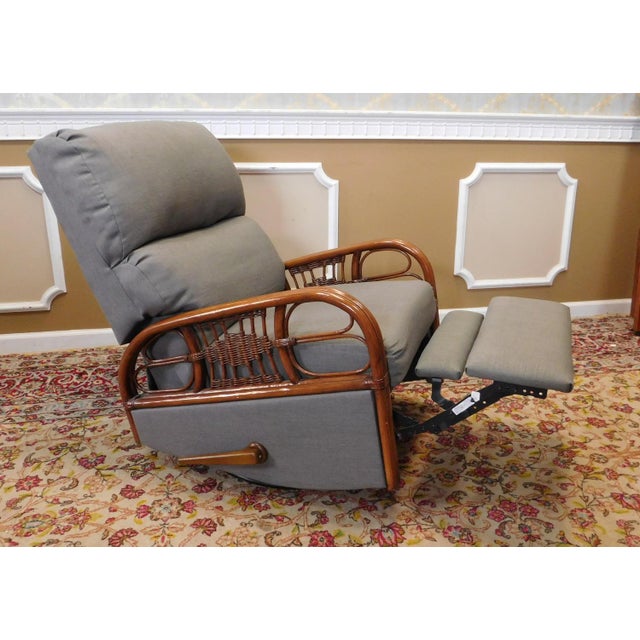 Vintage Early 1990s Rattan Framed Swivel and Rocking Recliner Chair