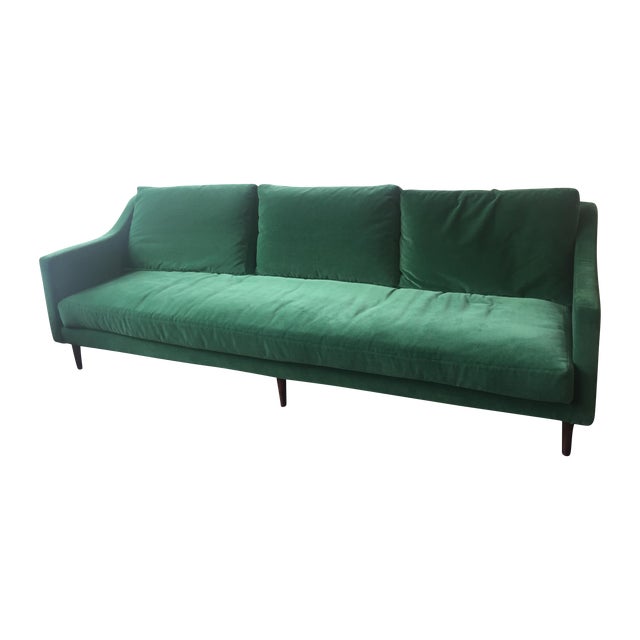 Naples Mid-Century Modern Green Velvet Sofa | Chairish