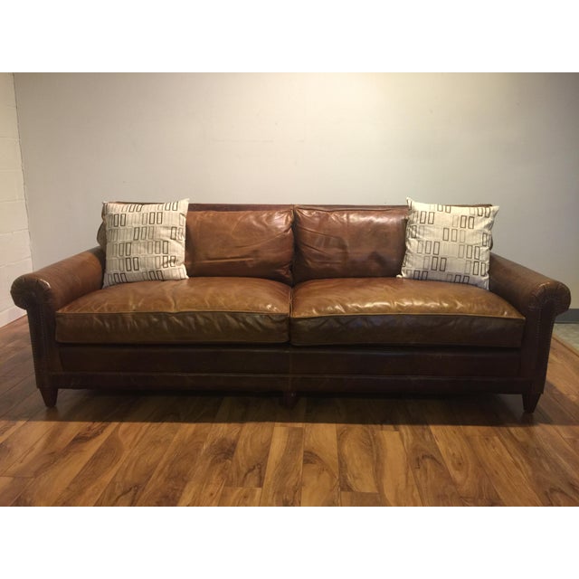 Ralph Lauren Leather Sofa With Throw Pillows Chairish