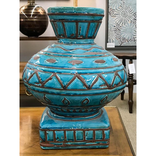 Large Turquoise Incised Pottery Vase Chairish