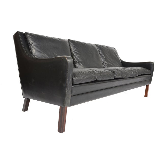 Danish Modern Black Leather Down Filled Sofa Chairish