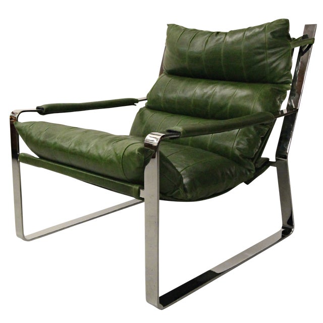 Mid Century Leather & Chrome Sling Chair Chairish