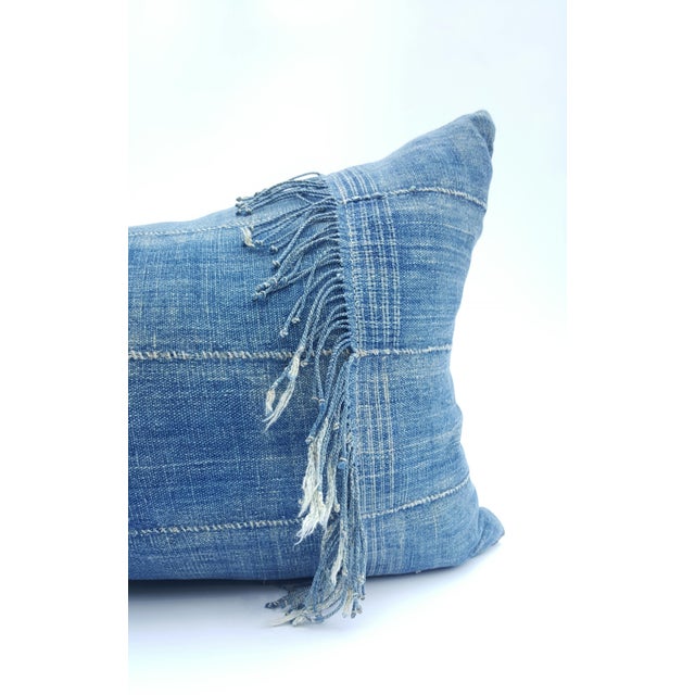 Fringed Lumbar Denim Blue African Mud Cloth Pillow Chairish