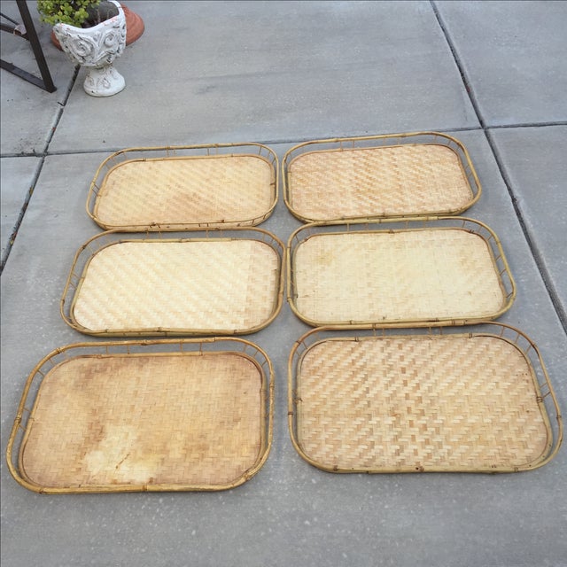 Vintage Bamboo Serving Trays Set of 6 Chairish