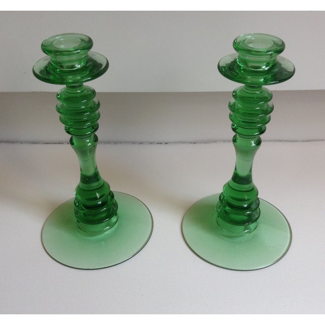 Green Depression Glass Candle Holders A Pair Chairish