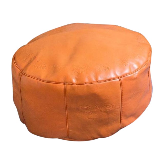 Antique Revival Orange Leather Pouf Ottoman Chairish