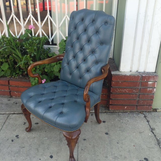 Vintage Blue Tufted Leather Chairs A Pair Chairish