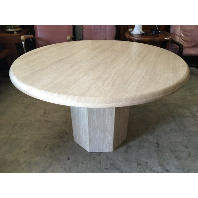 Round Italian Solid Travertine Dining Table Chairish