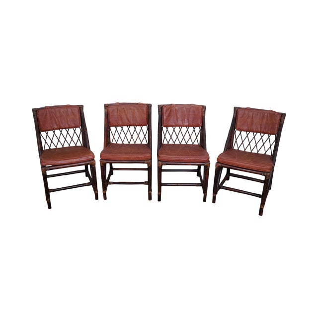 Mid Century Rattan Dining Chairs Set of 4