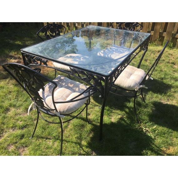 Vintage Woodard Wrought Iron Patio Set Pomegranate Pattern Table & 4