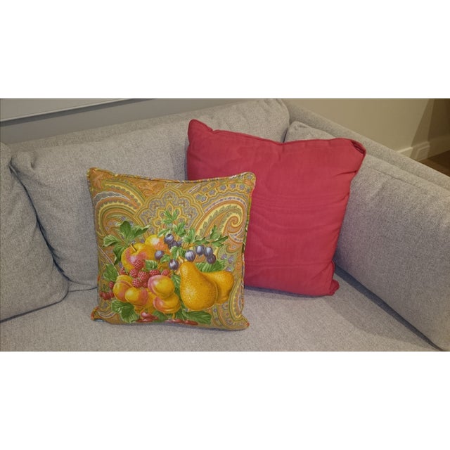 Red Silk Satin & Colorful Fruit Print Sofa Decorative Pillow Chairish