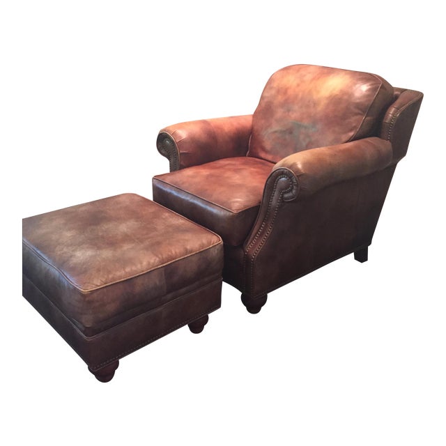 Bradington Young Leather Club Chair & Ottoman Chairish