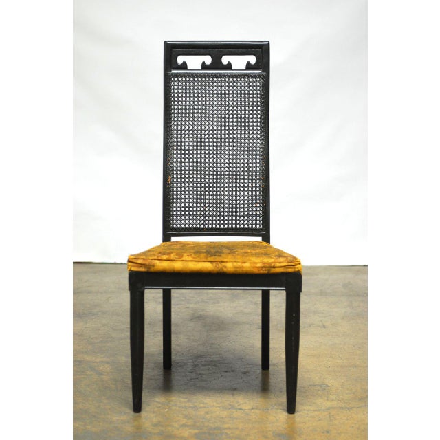 Asian Style Cane Black Lacquer Dining Chairs Set of 8
