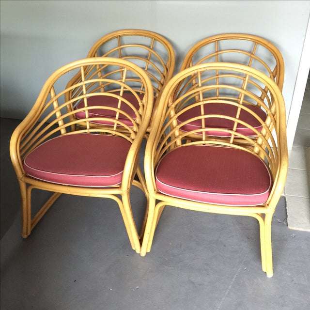 Mid-Century Rattan Arm Chairs - Set of 4 | Chairish