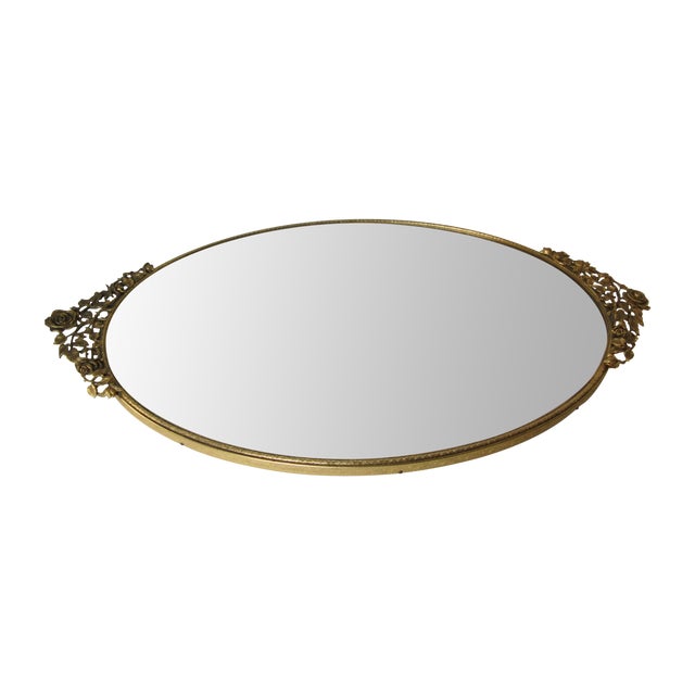 MidCentury Gold Rose Motif Mirrored Vanity Tray Chairish