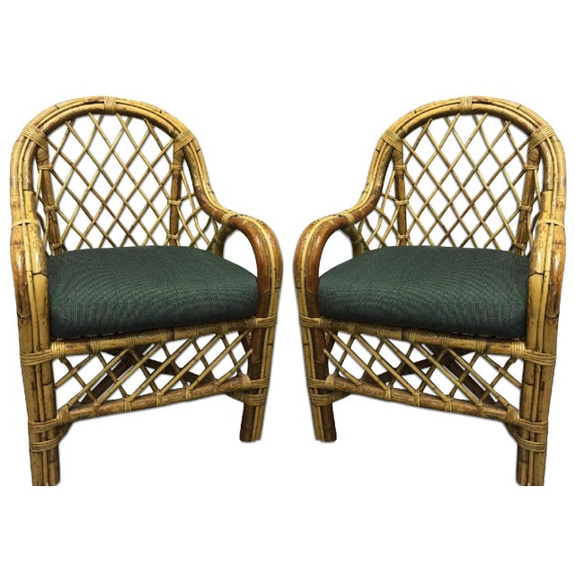 Traditional Bamboo Cotton Upholstered Patio Chairs | Chairish