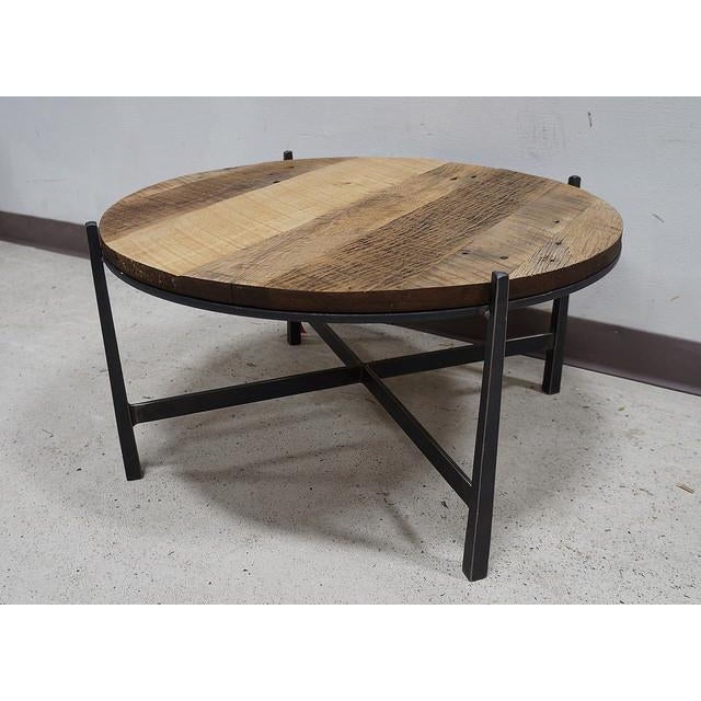 Modern Reclaimed Barnwood Round Industrial Iron Base ...
