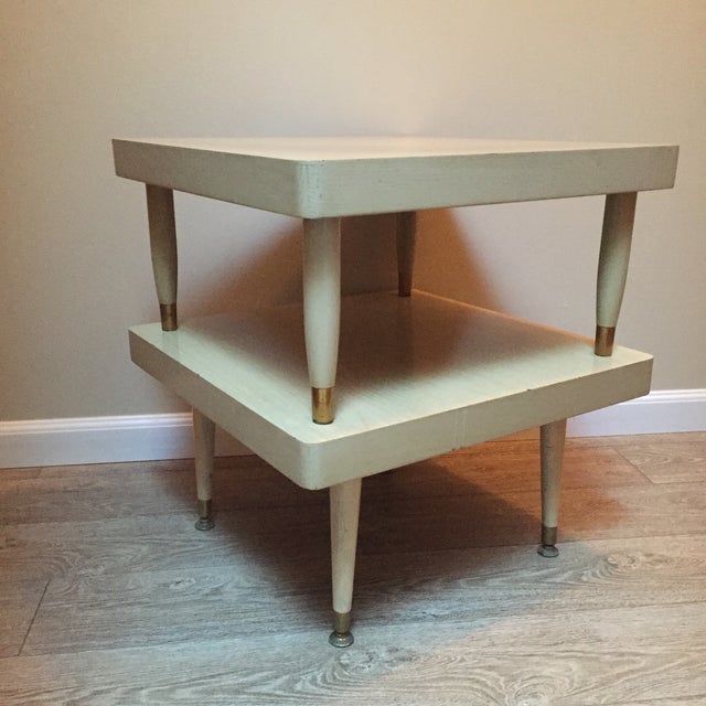 Mid-Century Two-Tier Blonde Wood Step Side Table | Chairish