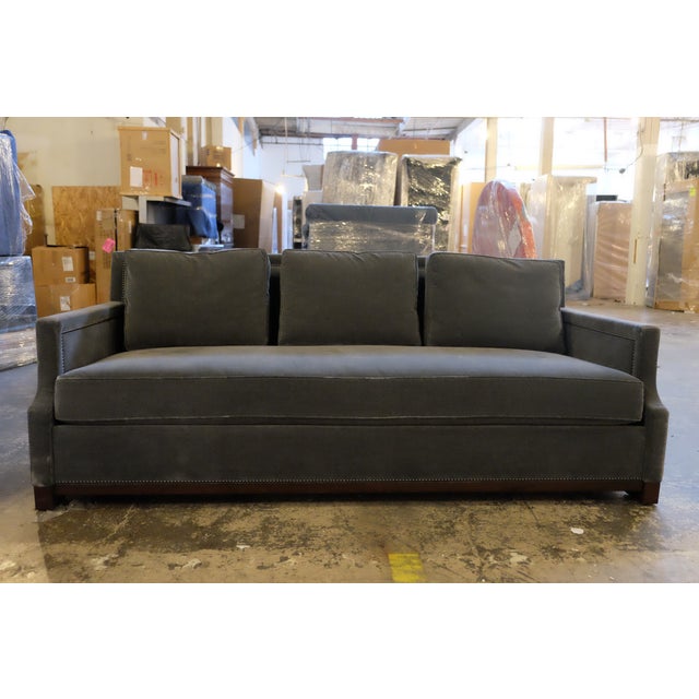 Custom Blue-Gray Velvet Sofa | Chairish