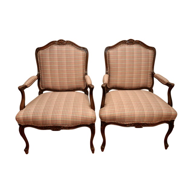 French Bergére Plaid Accent Chairs A Pair Chairish