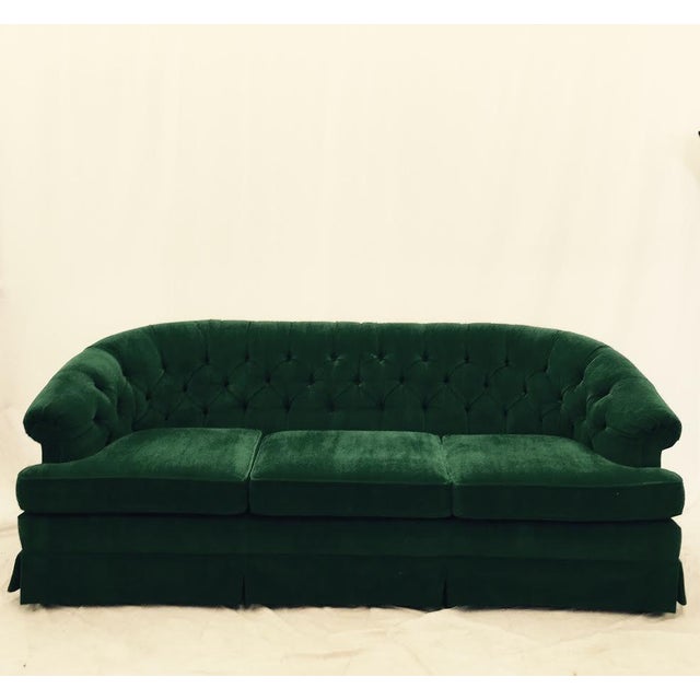 Vintage Tufted Back Green Velvet Sofa | Chairish