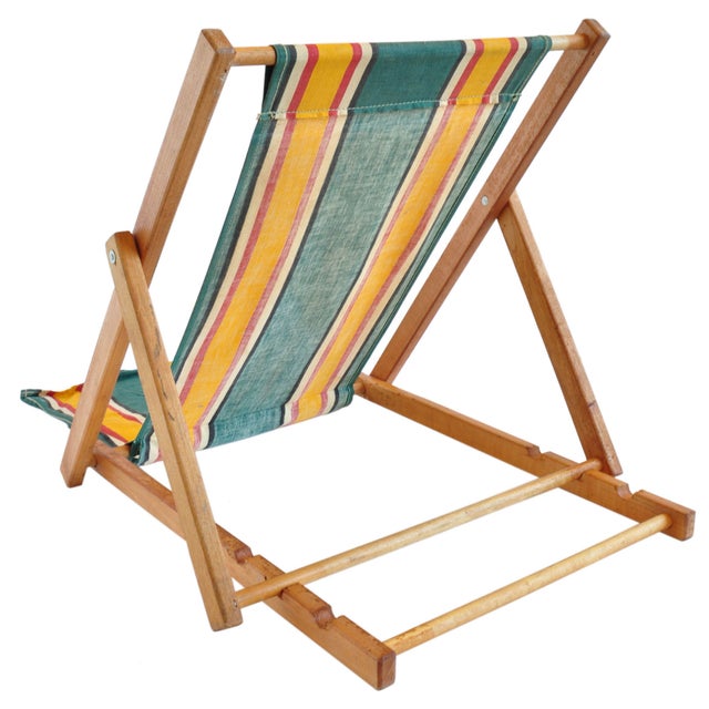 Yellow and Green Vintage Canvas Beach Chair I Chairish