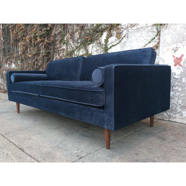 Mid Century Style Sofa in Velvet Blue Chairish