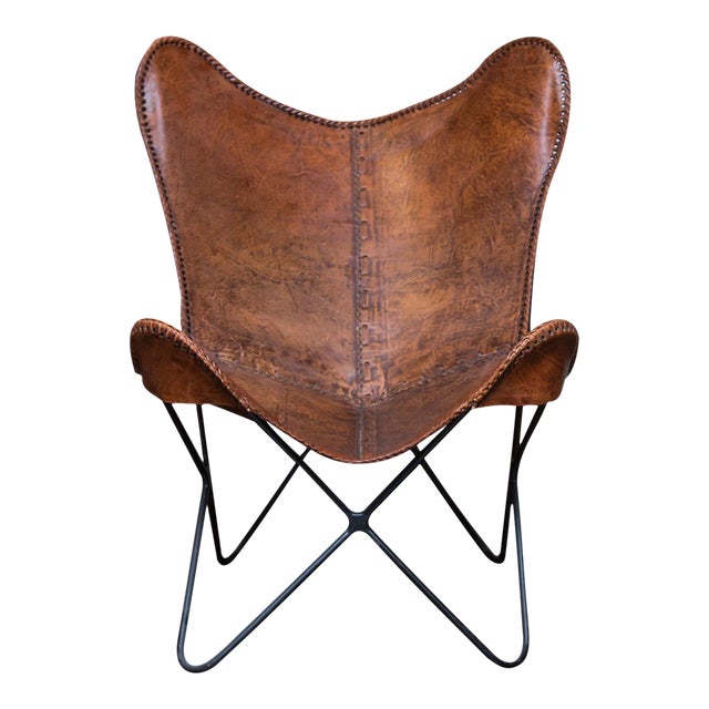 Vintage Leather Butterfly Chair | Chairish