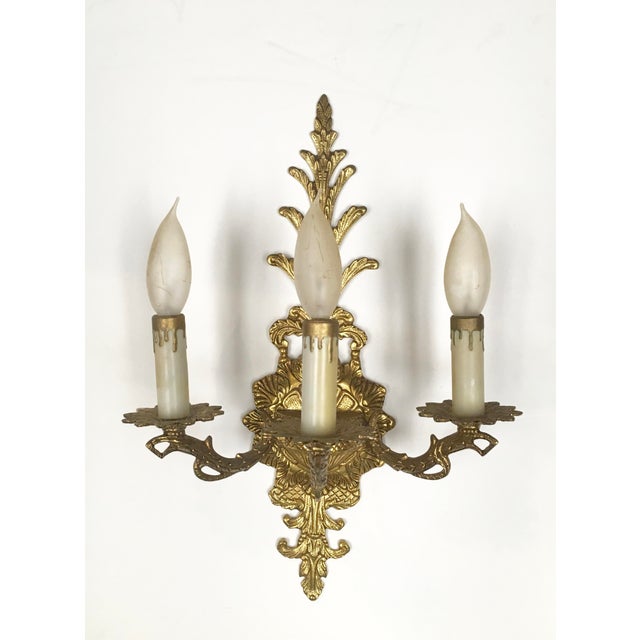 Pair of Vintage Ornate Brass Three Candle Wall Sconces Chairish