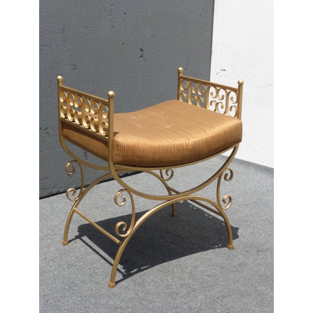 Vintage French Gold Metal Painted Vanity Bench | Chairish