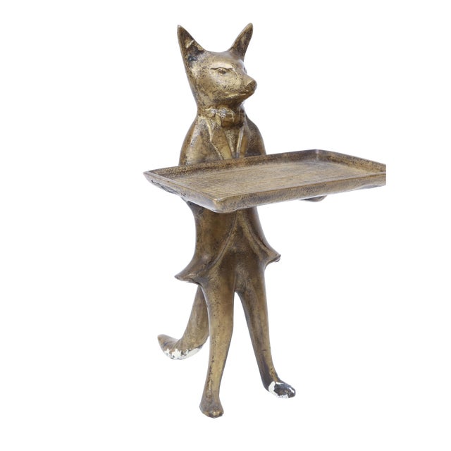 Vintage Brass Fox Business Card Holder Dish | Chairish